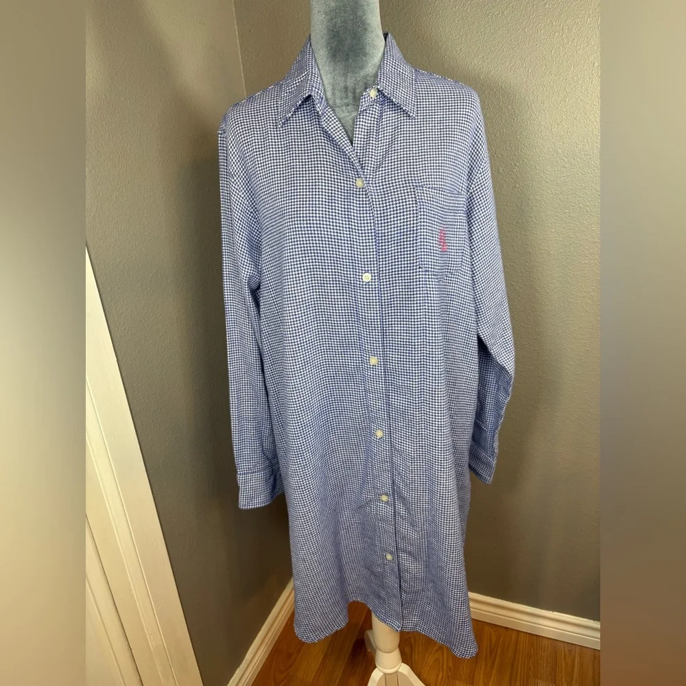 Lauren Ralph Lauren Sleep Shirt Pajamas Blue Gingham Size M - Picture 3 of 11